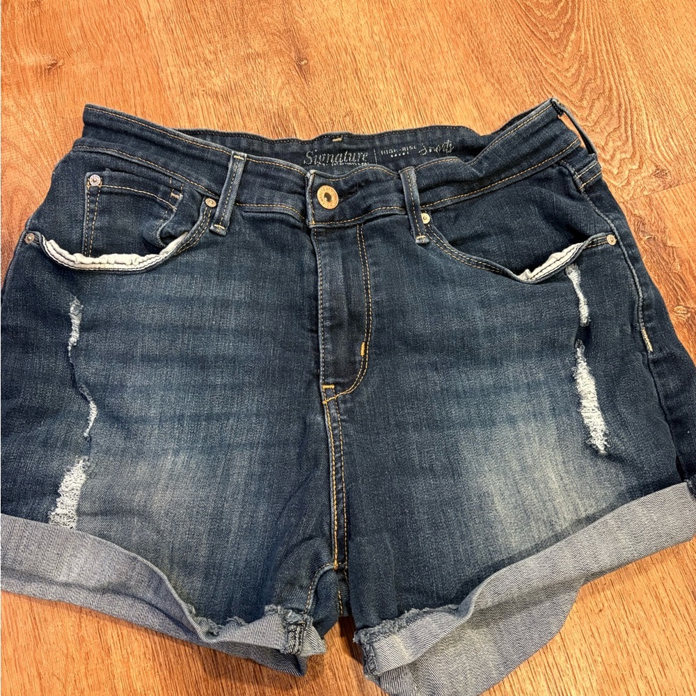Signature Dark Blue Distressed Denim Shorts